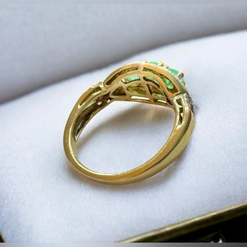 Vintage Emerald & Diamond Gold Over Sterling Silver Ring (7)